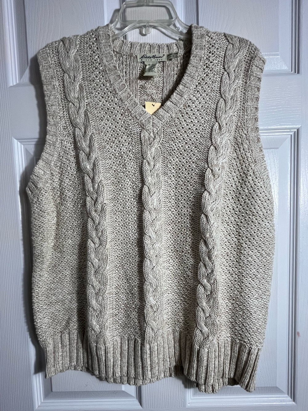 NWT Vtg Eddie Bauer Cable Knit V-Neck Sweater Vest - Beige L